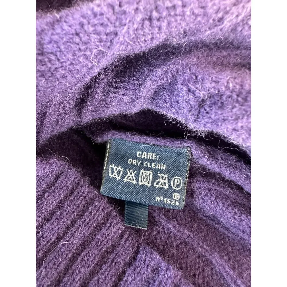 Vintage Ralph Lauren Sport Purple V-Neck Cable Knit Lambwool Academia Sweater M